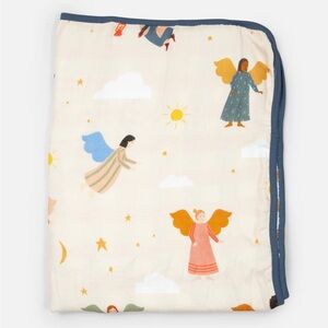 Be a heart Angel Blanket with Blue Trim — Guardian Angel Muslin Quilt 47” x 47”